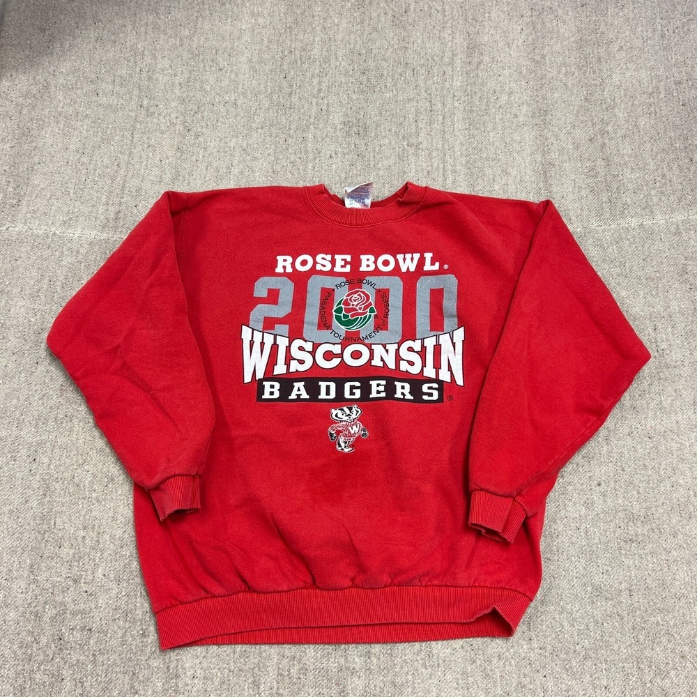 Vintage Wisconsin Badgers Sweatshirt Mens XL Red 2000s NCAA Rose Bowl